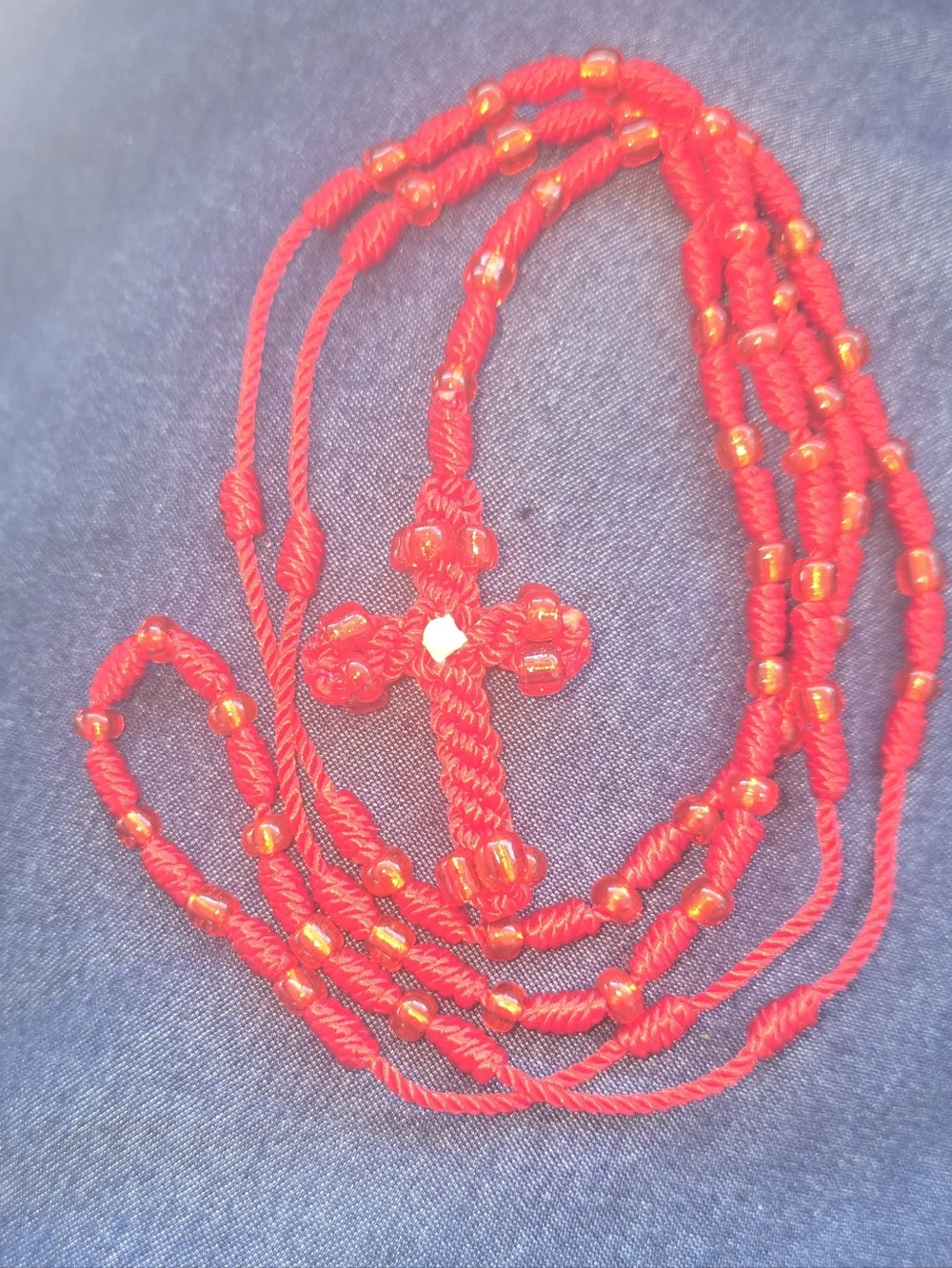 Red Beaded Cross Rosary - Women Jewelry - Picture 2 of 2